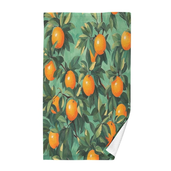 Yayeee 100% Cotton Hand Towels for Bathroom 16" x 28" Soft Absorbent Kitchen Towel, Orange Tree Pattern