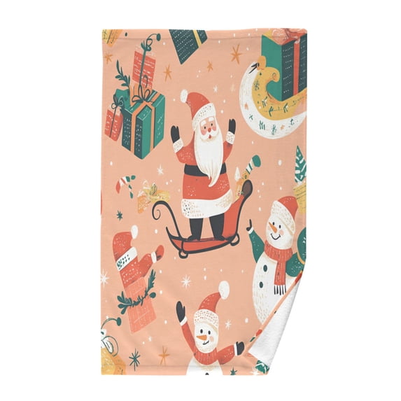Yayeee 100% Cotton Hand Towels for Bathroom 16" x 28" Soft Absorbent Kitchen Towel, Pink Christmas Santa