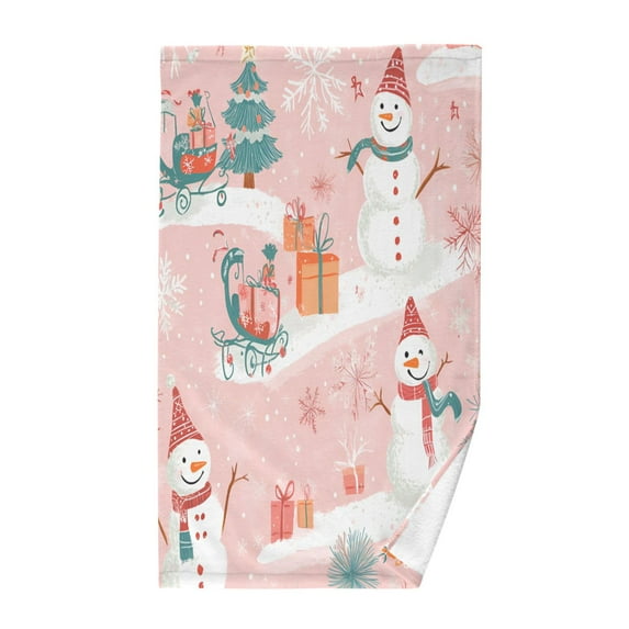 Yayeee 100% Cotton Hand Towels for Bathroom 16" x 28" Kitchen Towel, Pink Christmas Snowman