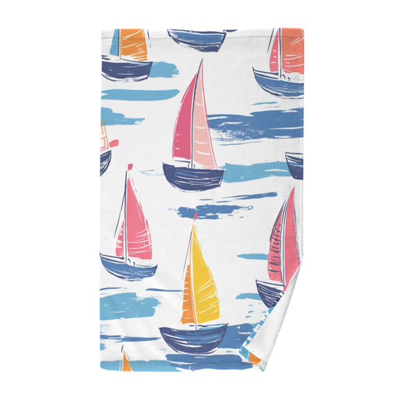 Yayeee 100% Cotton Hand Towels for Bathroom 16" x 28" Soft Absorbent Kitchen Towel, Pink Hand Drawn Sailboats