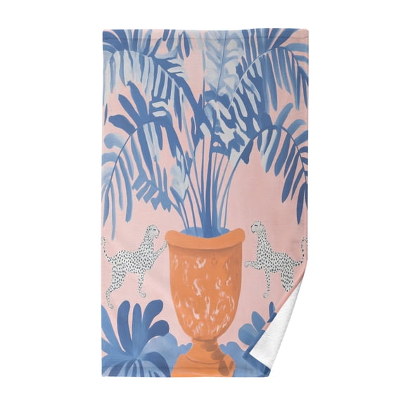 Yayeee 100% Cotton Hand Towels for Bathroom 16" x 28" Soft Absorbent Kitchen Towel, Pink Leaves