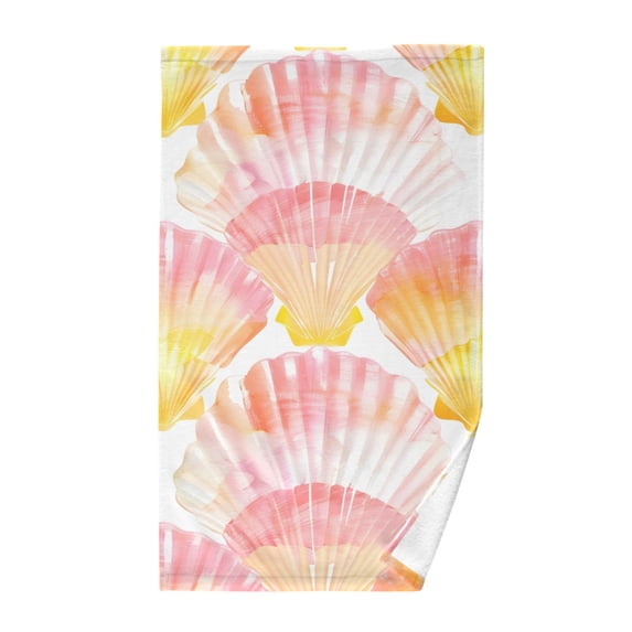 Yayeee 100% Cotton Hand Towels for Bathroom 16" x 28" Soft Absorbent Kitchen Towel, Pink Seashell Pattern