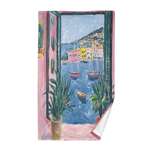 Yayeee 100% Cotton Hand Towels for Bathroom 16" x 28" Kitchen Towel, Pink Window