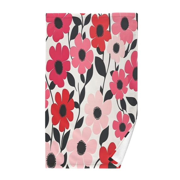 Yayeee 100% Cotton Hand Towels for Bathroom 16" x 28" Soft Absorbent Kitchen Towel, Pink and Red Flowers