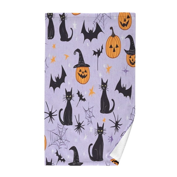 Yayeee 100% Cotton Hand Towels for Bathroom 16" x 28" Kitchen Towel, Purple Halloween Pumpkin