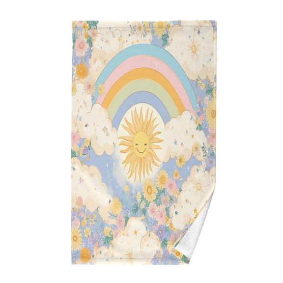 Yayeee 100% Cotton Hand Towels for Bathroom 16" x 28" Kitchen Towel, Purple Rainbow Clouds