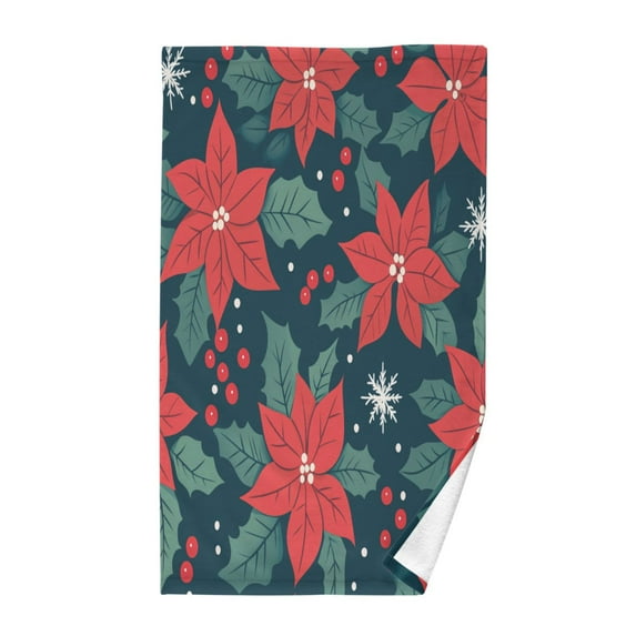 Yayeee 100% Cotton Hand Towels for Bathroom 16" x 28" Kitchen Towel, Red Christmas Leaves