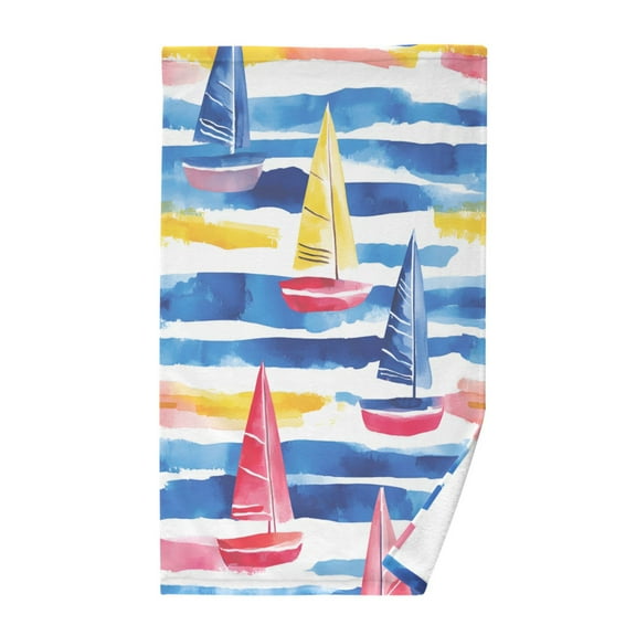 Yayeee 100% Cotton Hand Towels for Bathroom 16" x 28" Kitchen Towel, Red Hand Drawn Sailboats