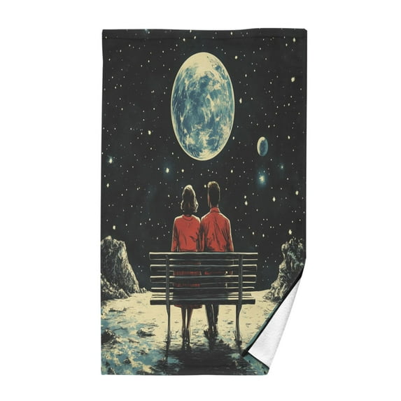 Yayeee 100% Cotton Hand Towels for Bathroom 16" x 28" Kitchen Towel, Red Sitting on The Moon