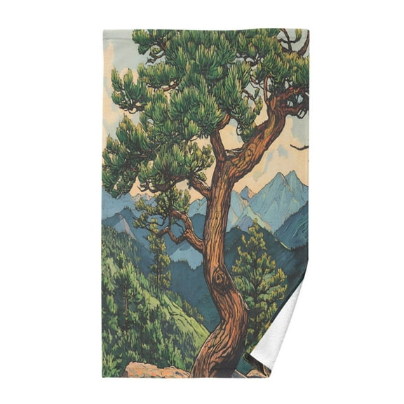 Yayeee 100% Cotton Hand Towels for Bathroom 16" x 28" Kitchen Towel, Retro Pine Tree