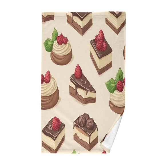 Yayeee 100% Cotton Hand Towels for Bathroom 16" x 28" Kitchen Towel, Strawberry Cake