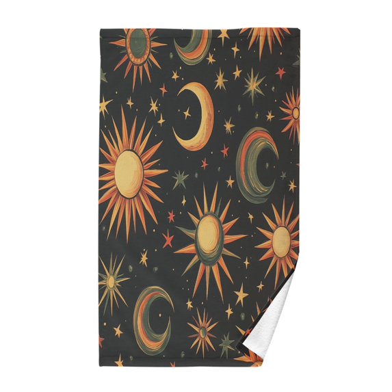 Yayeee 100% Cotton Hand Towels for Bathroom 16" x 28" Soft Absorbent Kitchen Towel, Sun Moon and Stars Pattern