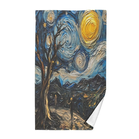 Yayeee 100% Cotton Hand Towels for Bathroom 16" x 28" Kitchen Towel, Swirling Starry Sky