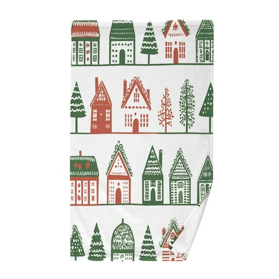 Yayeee 100% Cotton Hand Towels for Bathroom 16" x 28" Kitchen Towel, White Christmas House