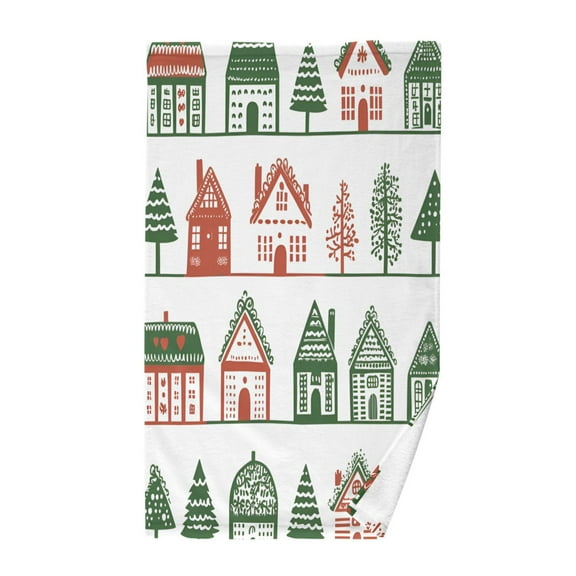 Yayeee 100% Cotton Hand Towels for Bathroom 16" x 28" Kitchen Towel, White Christmas House