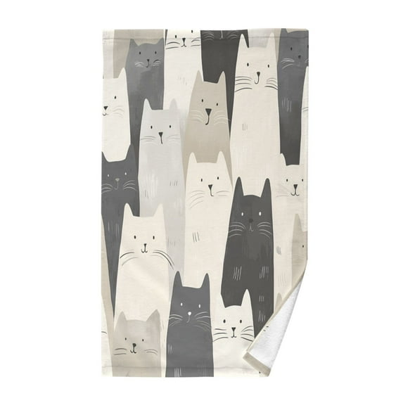 Yayeee 100% Cotton Hand Towels for Bathroom 16" x 28" Kitchen Towel, White Cute Cats