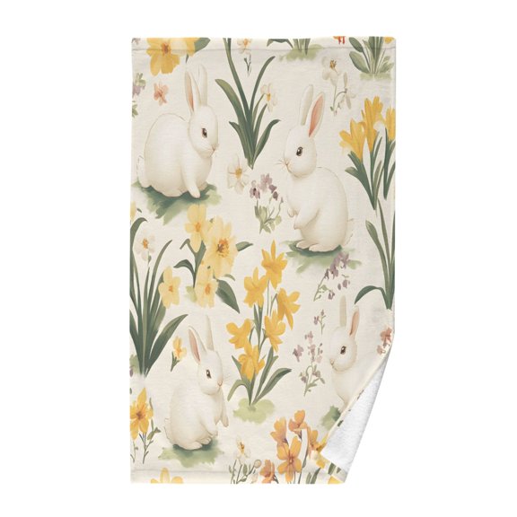 Yayeee 100% Cotton Hand Towels for Bathroom 16" x 28" Soft Absorbent Kitchen Towel, White Rabbits