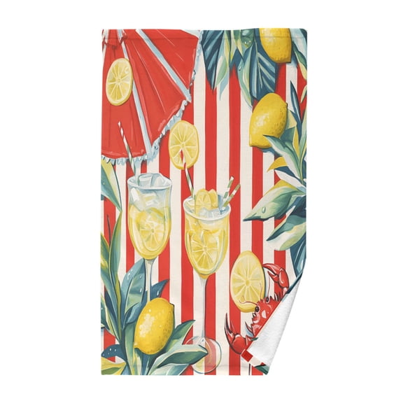 Yayeee 100% Cotton Hand Towels for Bathroom 16" x 28" Kitchen Towel, White Striped Lemon