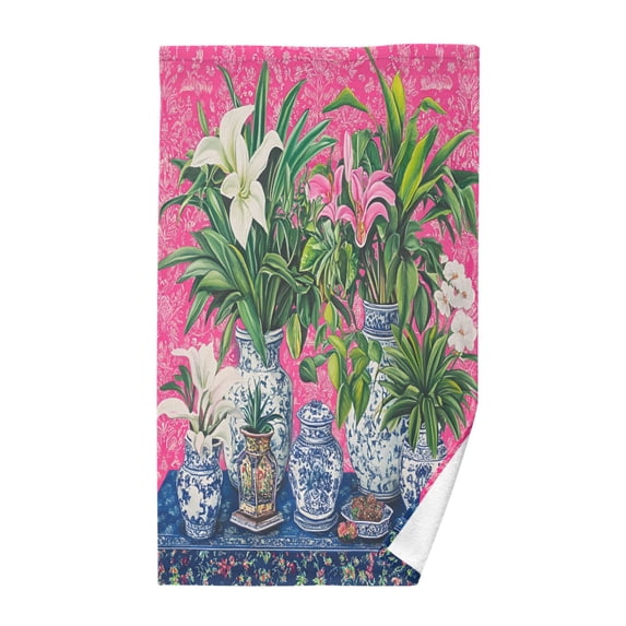 Yayeee 100% Cotton Hand Towels for Bathroom 16" x 28" Soft Absorbent Kitchen Towel, White Vibrant Flowers