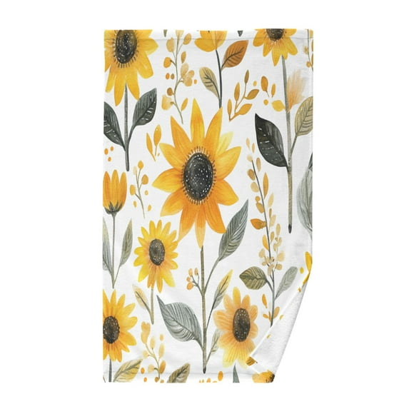 Yayeee 100% Cotton Hand Towels for Bathroom 16" x 28" Kitchen Towel, White Watercolor Sunflowers