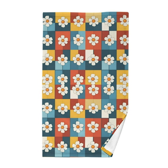 Yayeee 100% Cotton Hand Towels for Bathroom 16" x 28" Kitchen Towel, Yellow Checkered Daisy