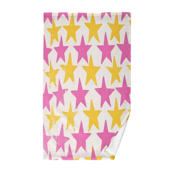 Yayeee 100% Cotton Hand Towels for Bathroom 16" x 28" Kitchen Towel, Yellow Pink Stars