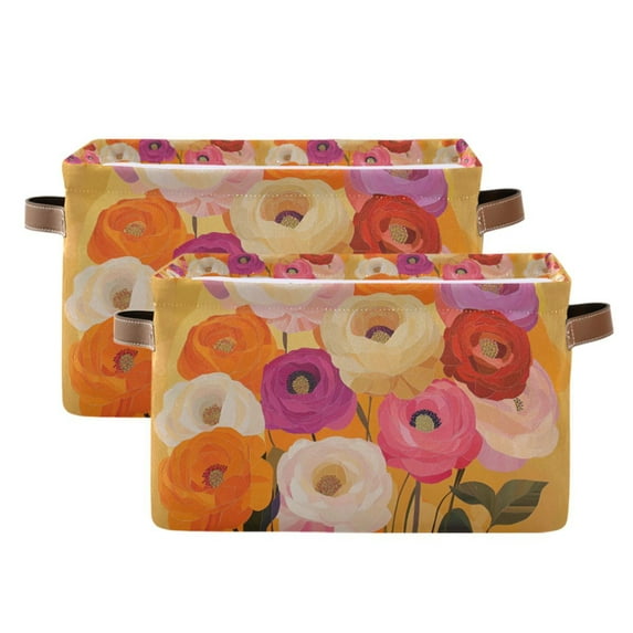 Yayeee 2 Pack Canvas Storage Basket with Handles for Shelves Fabric Bins Closet Organizer, Abstract Floral
