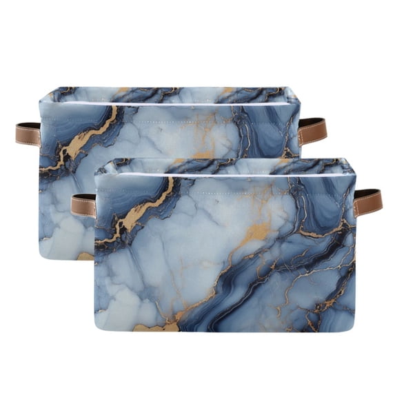 Yayeee 2 Pack Canvas Storage Basket with Handles for Shelves Fabric Bins Closet Organizer, Abstract Marble Pattern