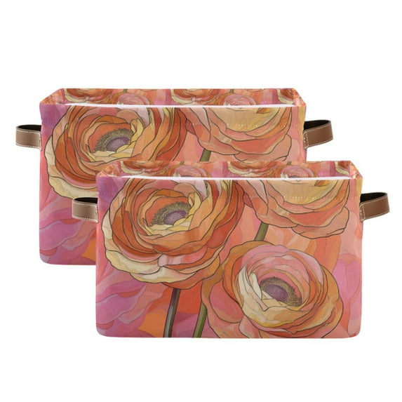Yayeee 2 Pack Canvas Storage Basket with Handles for Shelves Fabric Bins Closet Organizer, Abstract Pink Flowers