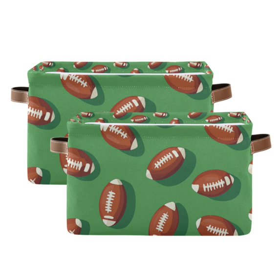 Yayeee 2 Pack Canvas Storage Basket with Handles for Shelves Fabric Bins Closet Organizer, American Footballs