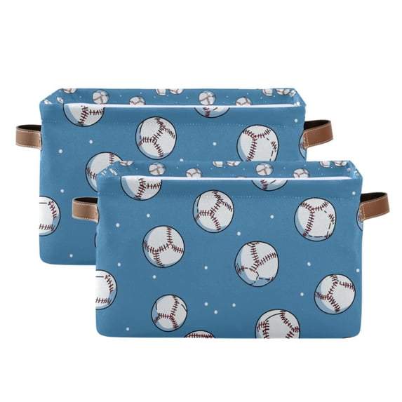 Yayeee 2 Pack Canvas Storage Basket with Handles for Shelves Fabric Bins Closet Organizer, Baseballs Pattern