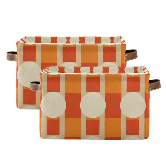 Yayeee 2 Pack Canvas Storage Basket with Handles for Shelves Fabric Bins Closet Organizer, Beige Geometric Circles