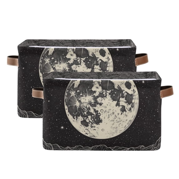 Yayeee 2 Pack Canvas Storage Basket with Handles for Shelves Fabric Bins Closet Organizer, Beige Moon