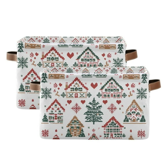 Yayeee 2 Pack Canvas Storage Basket with Handles for Shelves Fabric Bins Closet Organizer, Beige Nordic Christmas House