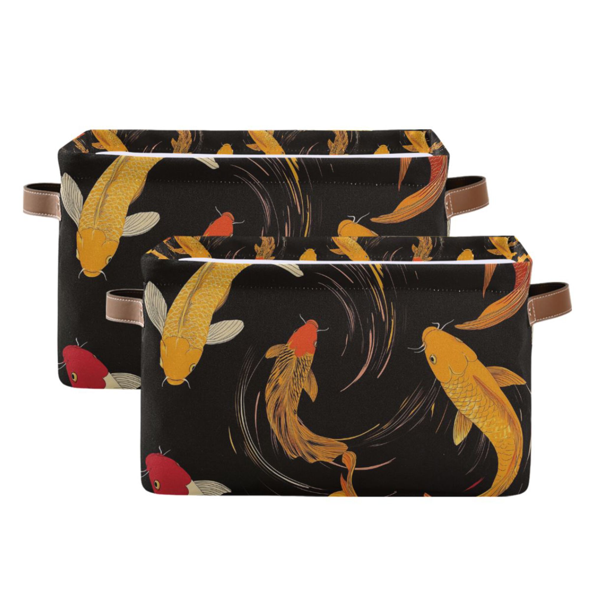 Yayeee 2 Pack Canvas Storage Basket with Handles for Shelves Fabric Bins Closet Organizer, Black Fish Pattern