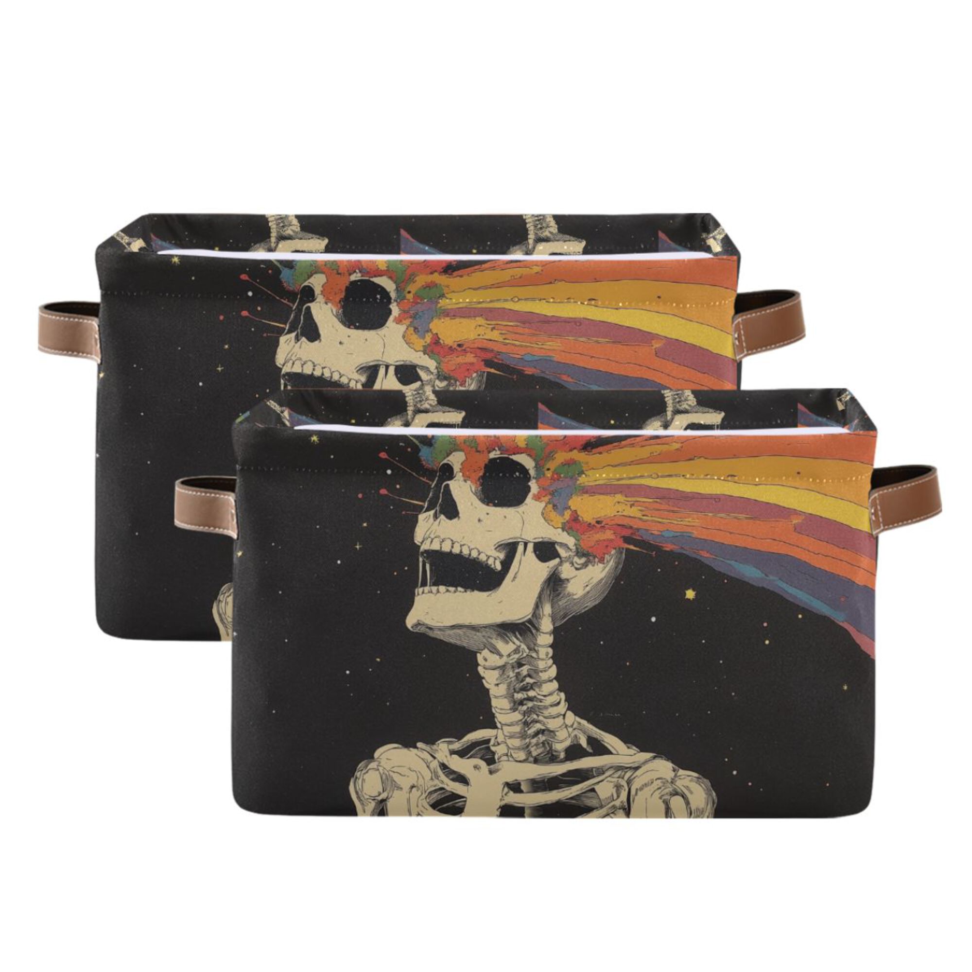 Yayeee 2 Pack Canvas Storage Basket with Handles for Shelves Fabric Bins Closet Organizer, Black Skeleton
