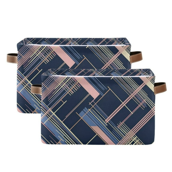 Yayeee 2 Pack Canvas Storage Basket with Handles for Shelves Fabric Bins Closet Organizer, Black Stripes