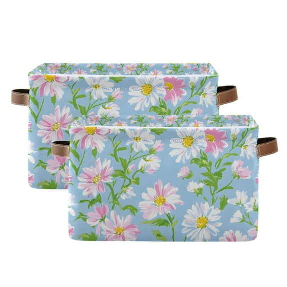Yayeee 2 Pack Canvas Storage Basket with Handles for Shelves Fabric Bins Closet Organizer, Blue Floral