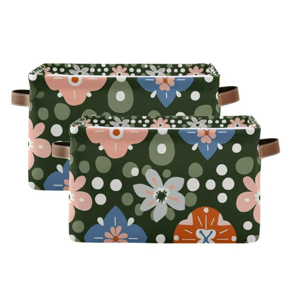 Yayeee 2 Pack Canvas Storage Basket with Handles for Shelves Fabric Bins Closet Organizer, Blue Geometric Flowers