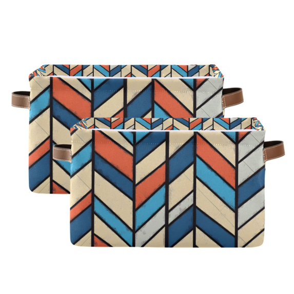 Yayeee 2 Pack Canvas Storage Basket with Handles for Shelves Fabric Bins Closet Organizer, Blue Geometric