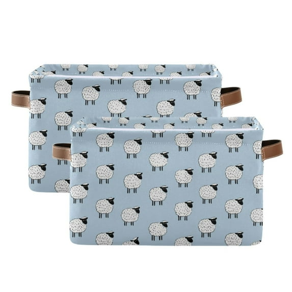 Yayeee 2 Pack Canvas Storage Basket with Handles for Shelves Fabric Bins Closet Organizer, Blue Sheep Pattern