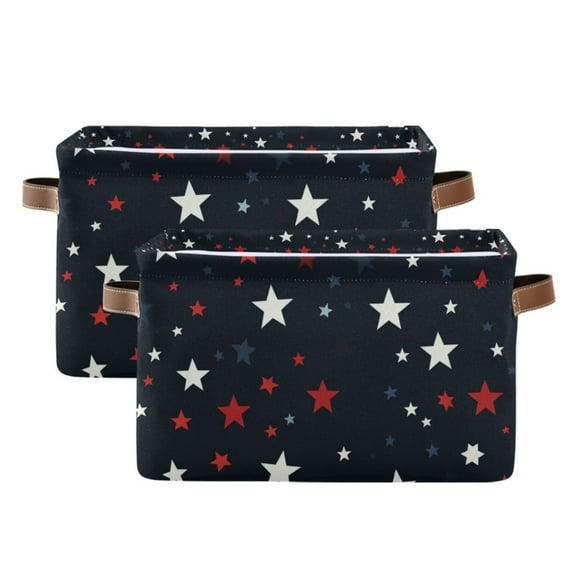 Yayeee 2 Pack Canvas Storage Basket with Handles for Shelves Fabric Bins Closet Organizer, Blue Stars Pattern