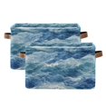thumbnail image 1 of Yayeee 2 Pack Canvas Storage Basket with Handles for Shelves Fabric Bins Closet Organizer, Blue Watercolor Ocean Waves, 1 of 8