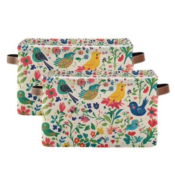Yayeee 2 Pack Canvas Storage Basket with Handles for Shelves Fabric Bins Closet Organizer, Cartoon Animals