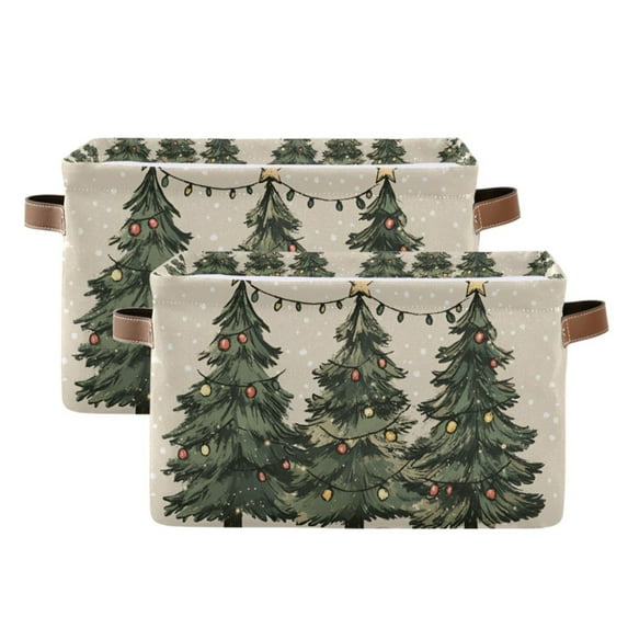 Yayeee 2 Pack Canvas Storage Basket with Handles for Shelves Fabric Bins Closet Organizer, Christmas Stars