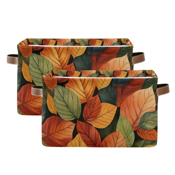 Yayeee 2 Pack Canvas Storage Basket with Handles for Shelves Fabric Bins Closet Organizer, Colorful Leaves