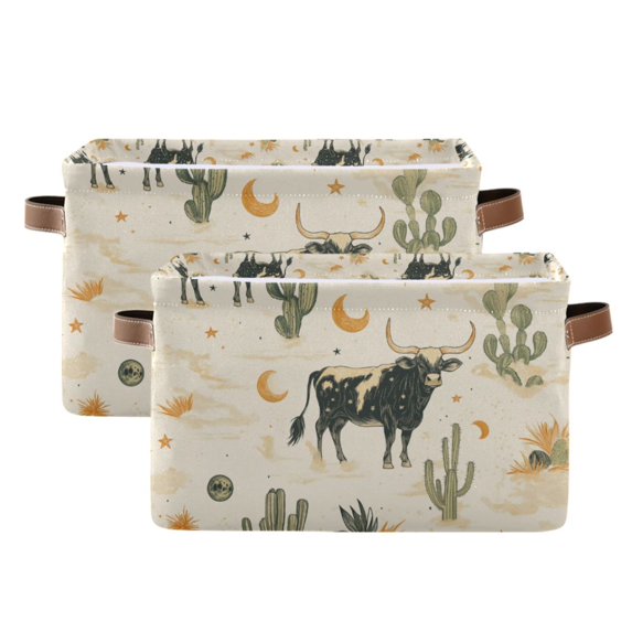 Yayeee 2 Pack Canvas Storage Basket with Handles for Shelves Fabric Bins Closet Organizer, Cowboy Pattern