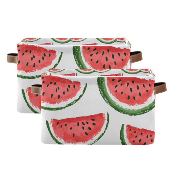 Yayeee 2 Pack Canvas Storage Basket with Handles for Shelves Fabric Bins Closet Organizer, Cute Watermelon