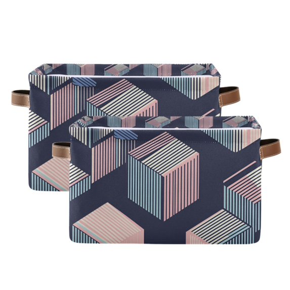 Yayeee 2 Pack Canvas Storage Basket with Handles for Shelves Fabric Bins Closet Organizer, Dark Cubes