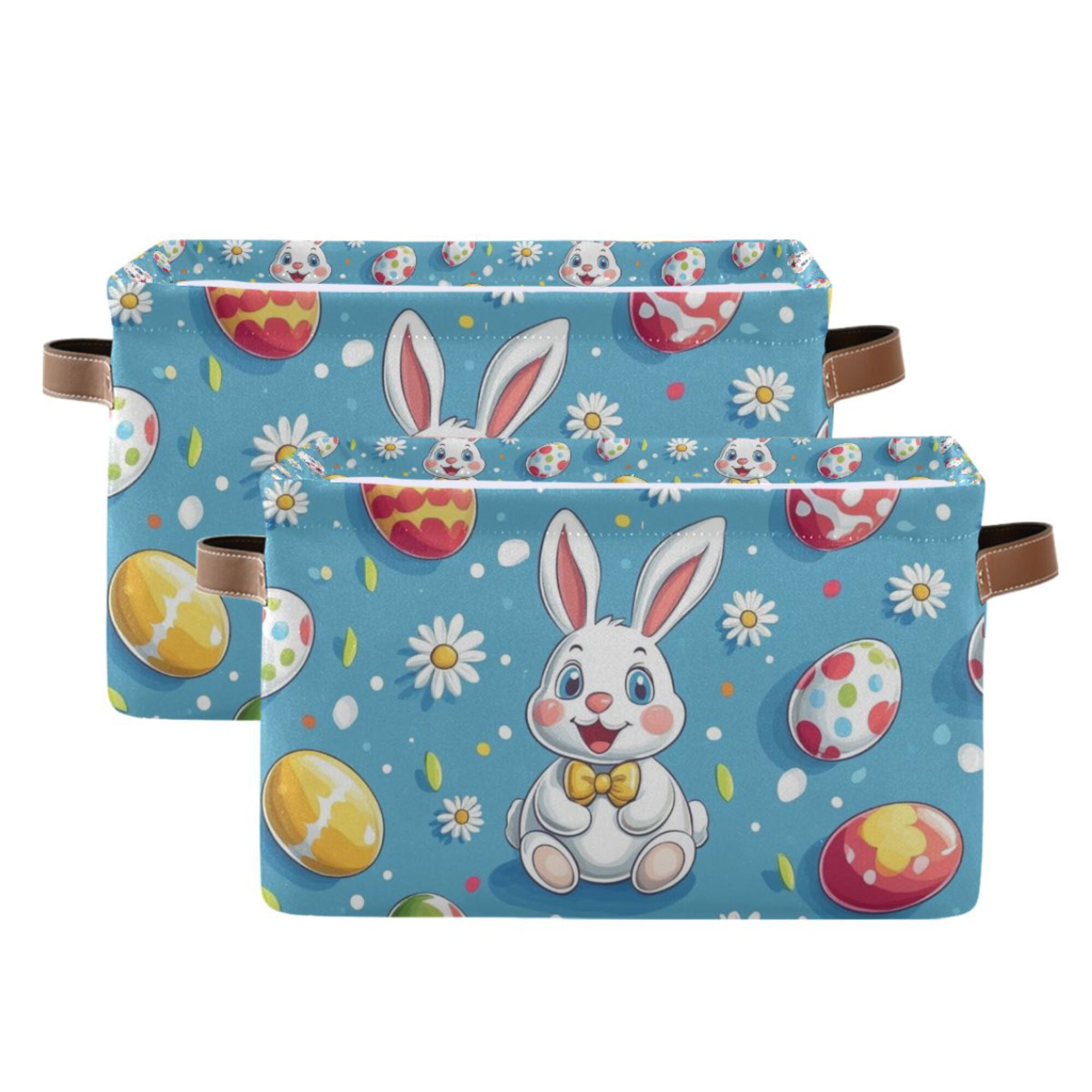 Yayeee 2 Pack Canvas Storage Basket with Handles for Shelves Fabric Bins Closet Organizer, Easter Bunny Pattern